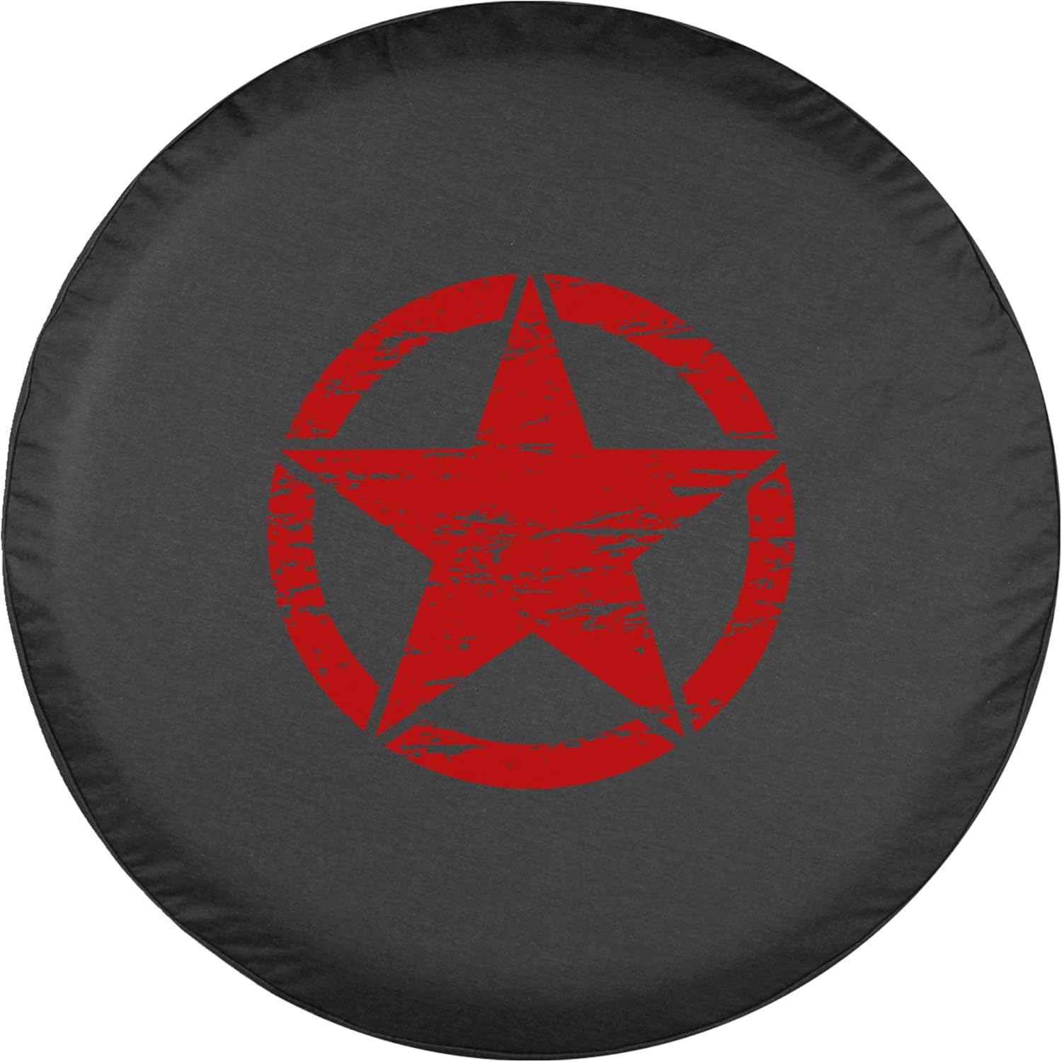 Boomerang - 32" Distressed Star - Spare Tire Cover - (Black Denim Vinyl) for Jeep Wrangler JK (2007-2018) - Red (Bright) Print - Made in The USA