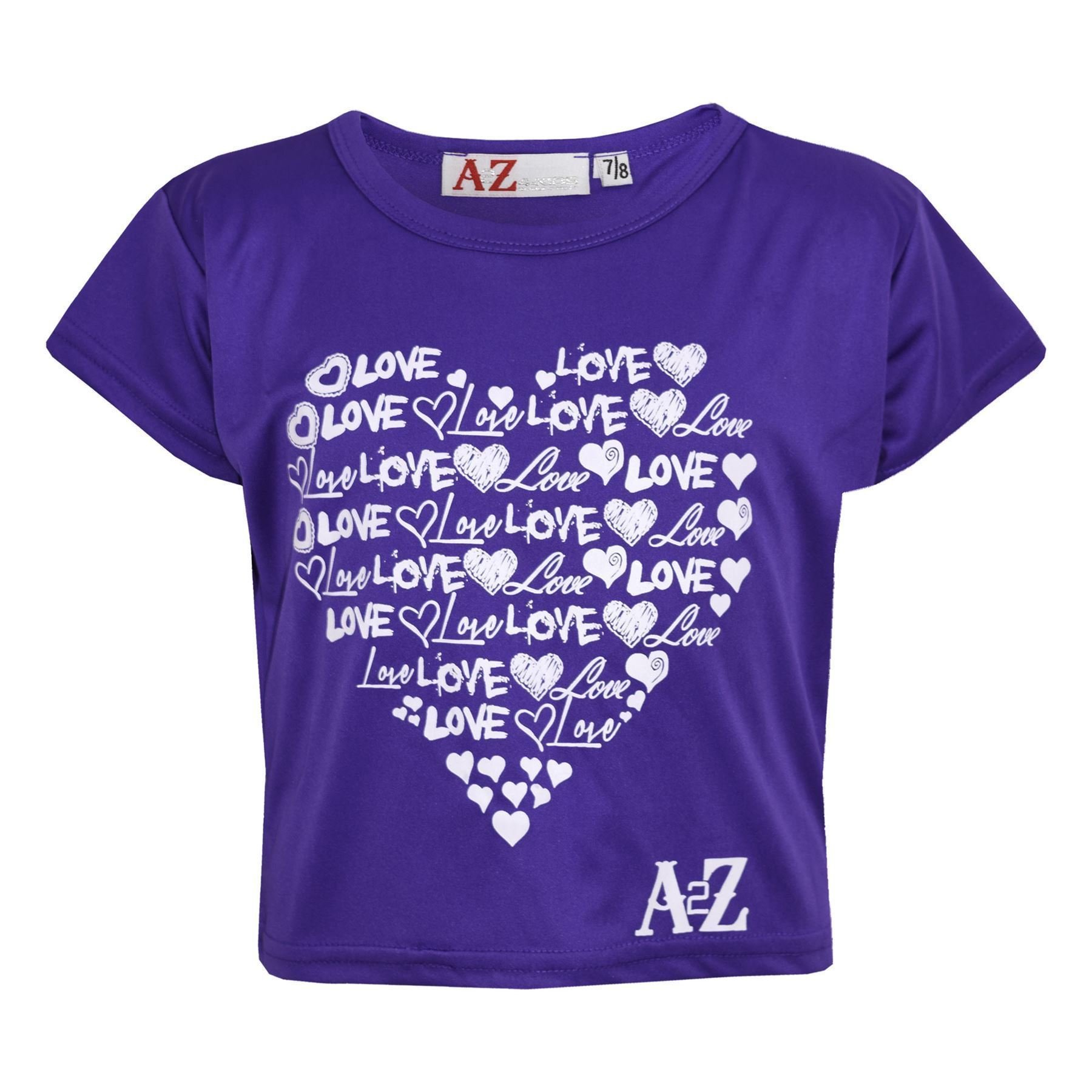 A2z 4 Kids Girls Purple Love T Shirt Soft Feel Casual Summer Fashion Top Youth
