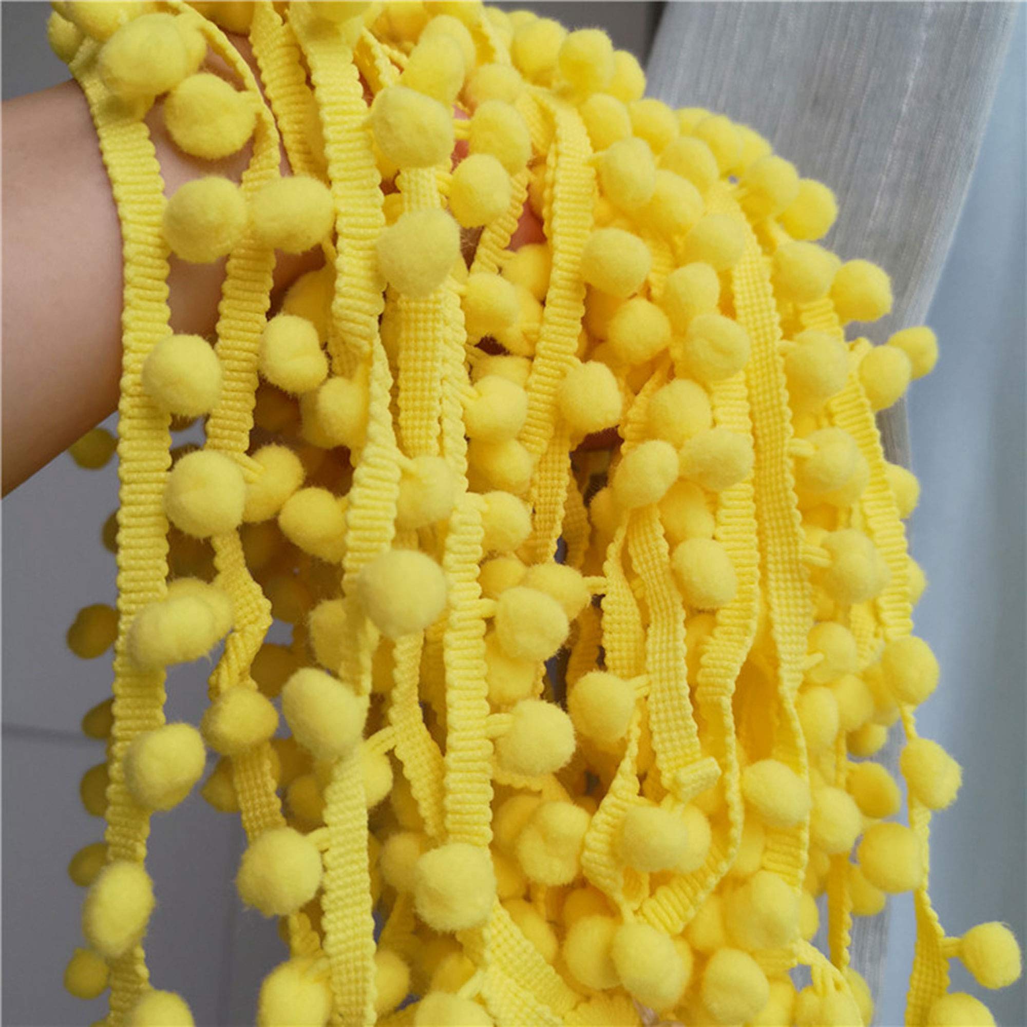 20 Yards Pom Pom Ball Trim Ribbon Vintage Fringe Trims Sewing Craft for Creative Home Party Decoration (Yellow)