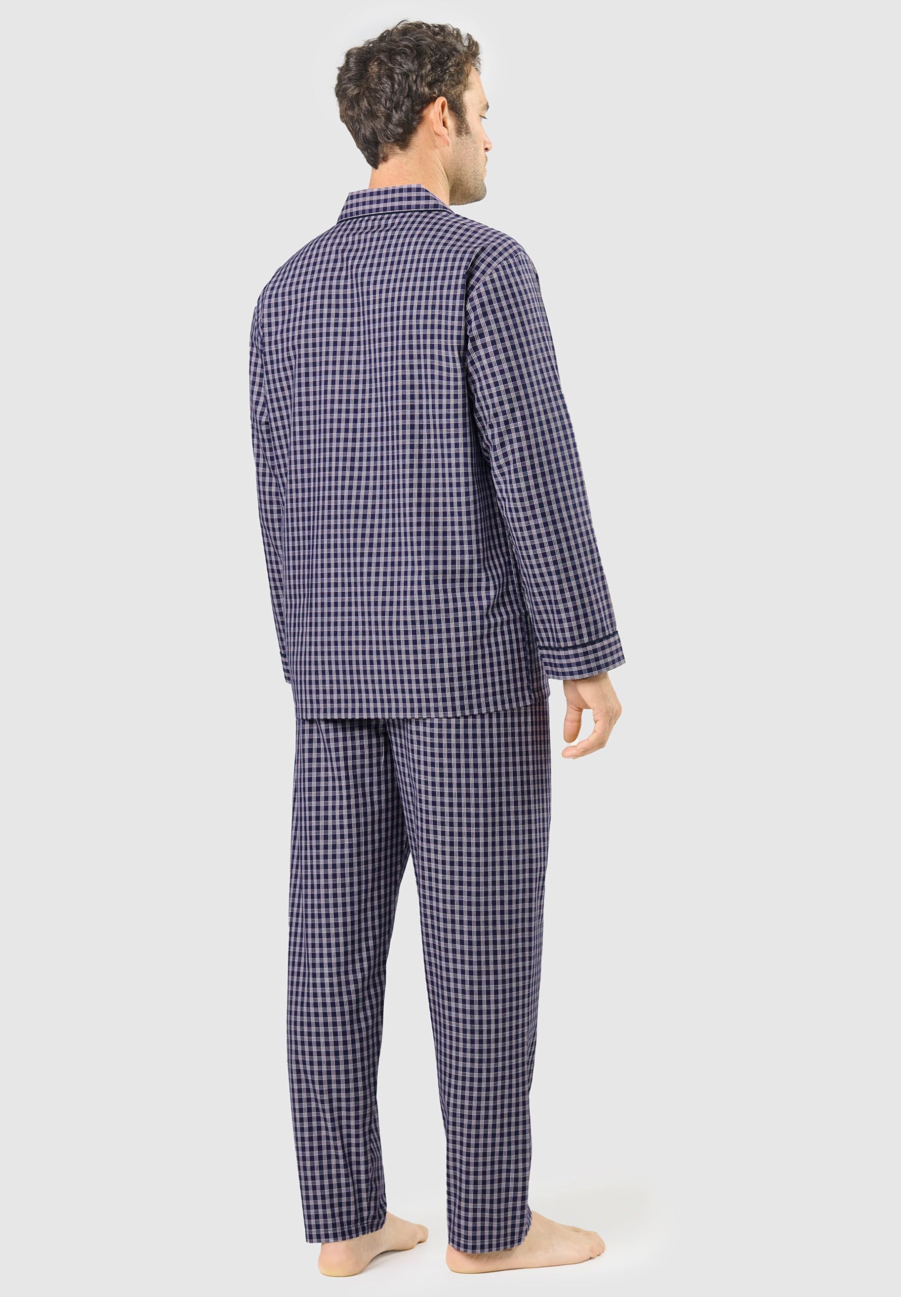 El Búho Nocturno Pigiama da uomo 100% cotone, tessuto classico, due pezzi, maniche lunghe, camicia, tasche, giacca, bottoni, apertura frontale, traspirante, taglie forti