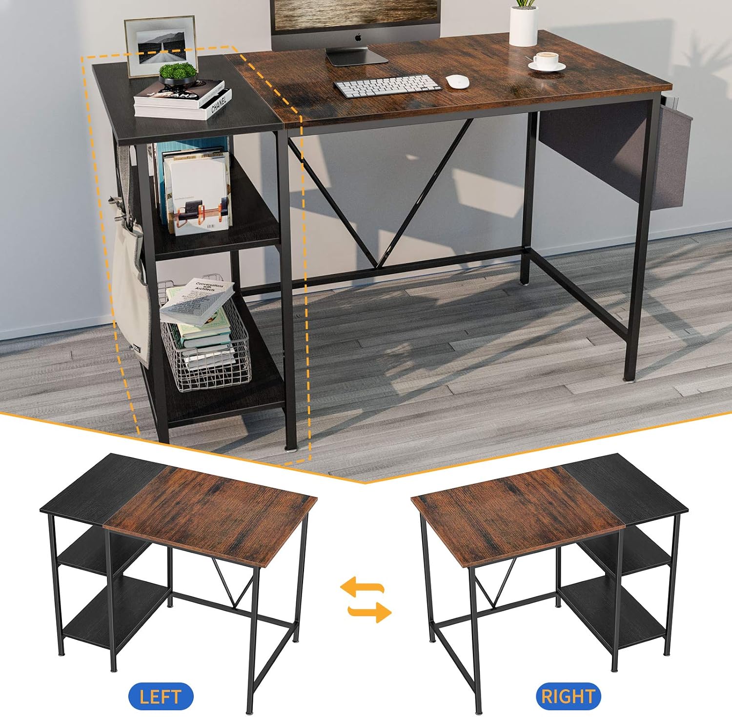 Hоttеѕt Sаlеѕ Home Office Computer Desk 39 inch Study Writing Desk with Wooden Storage Shelf 2-Tier Industrial Morden Laptop Table with Splice Board
