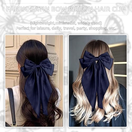 Miniatura 5 de EIOAUY Big Bows - Pinzas para el cabello para mujer, con lazo de cola larga, horquilla de satén suave y sedoso, horquilla de metal, pasadores