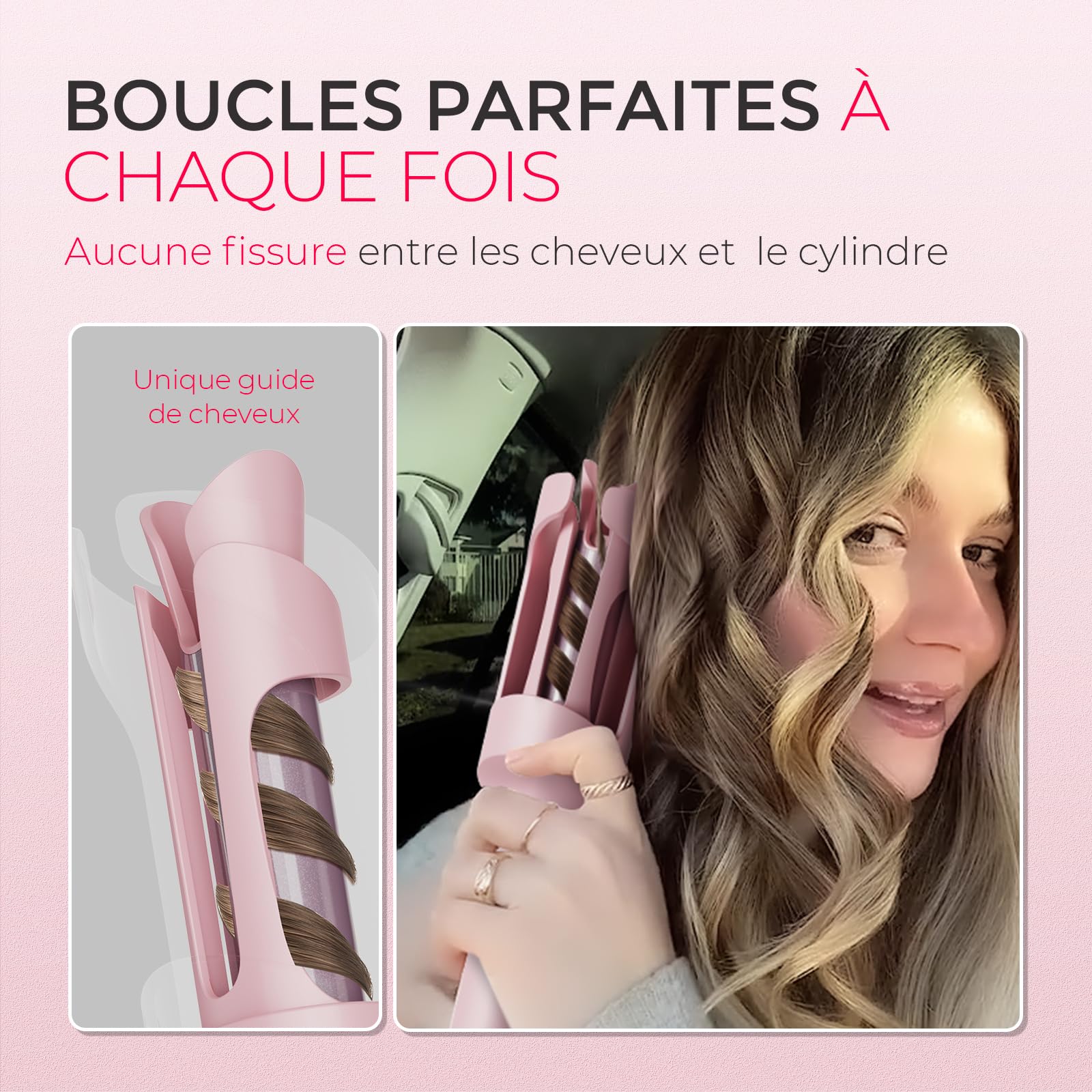 TYMO CURLPRO Automatique Boucleur à Cheveux Fer à Friser 25mm 3 Températures Réglables Anti-brûlure Céramique Rose