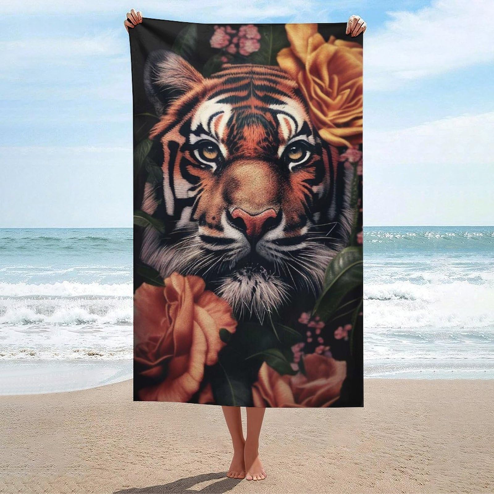 Serviette de plage tigre ultra absorbante et douce grand format pour adulte