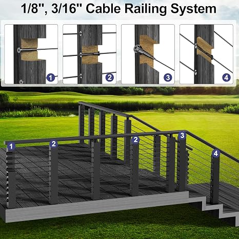 BLIKA 20 Pack 3/8 ID Black Angle Washers for Cable Railing Stair Ends, T316 Stainless Steel, 30 Degree Angle Beveled Washer for 1/8, 3/16 Black Cable Railing Hardware, Cable Railing Angled Washer