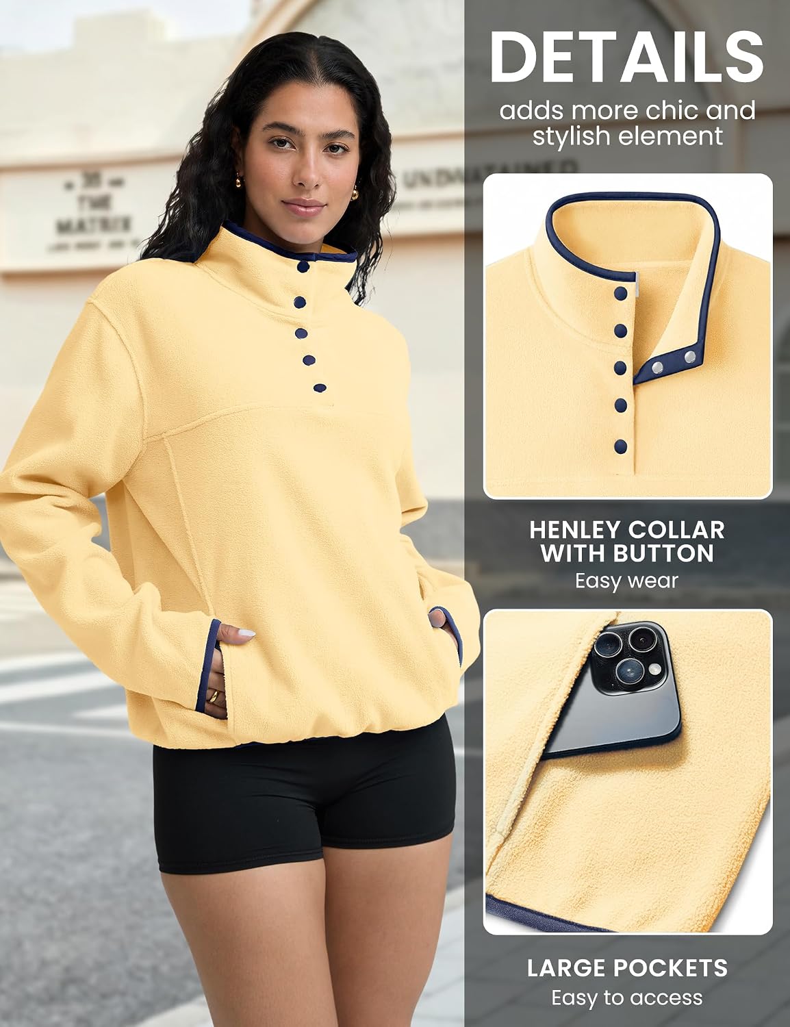FAIABLE Womens Fleece Pullover Sweatshirt Long Sleeve Button Down Sweater Winter Fuzzy Polar Fleece Jacket with Pockets image 4