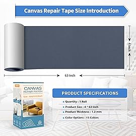 KING MOUNTAIN Canvas Repair Tape,Outdoor Gear Patch, 463 Inches,Waterproof,Self-Adhesive for Repairing Boat Covers,Sun Shades,Sofas,Tents,Lounge Chairs,Awnings (Dark Grey-1)