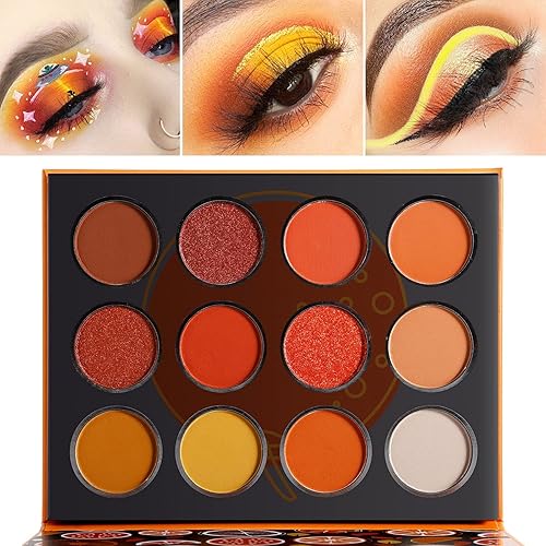 DE'LANCI Pro - Paleta de sombras de ojos amarillo naranja, 12 tonos, tonos naturales, sombra de ojos, paleta de maquillaje, alta pigmentación,