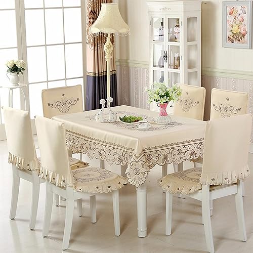 Miniatura 4 de Arzoe Mantel de lujo de 59 x 59 pulgadas, bordado floral marrón, cuadrado, para el hogar, comedor, cocina, boda, fiesta