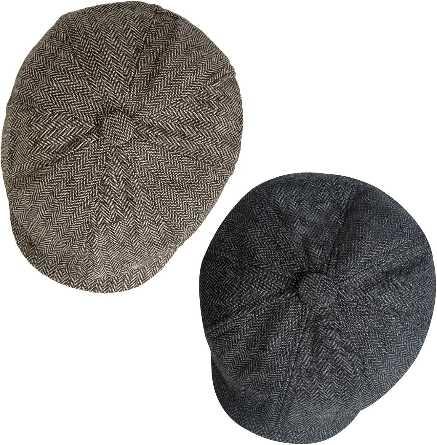 2 Pack Newsboy Hats for Men Classic 8 Panel Wool Blend Gatsby Ivy Hat, B-Khaki/Dark Grey