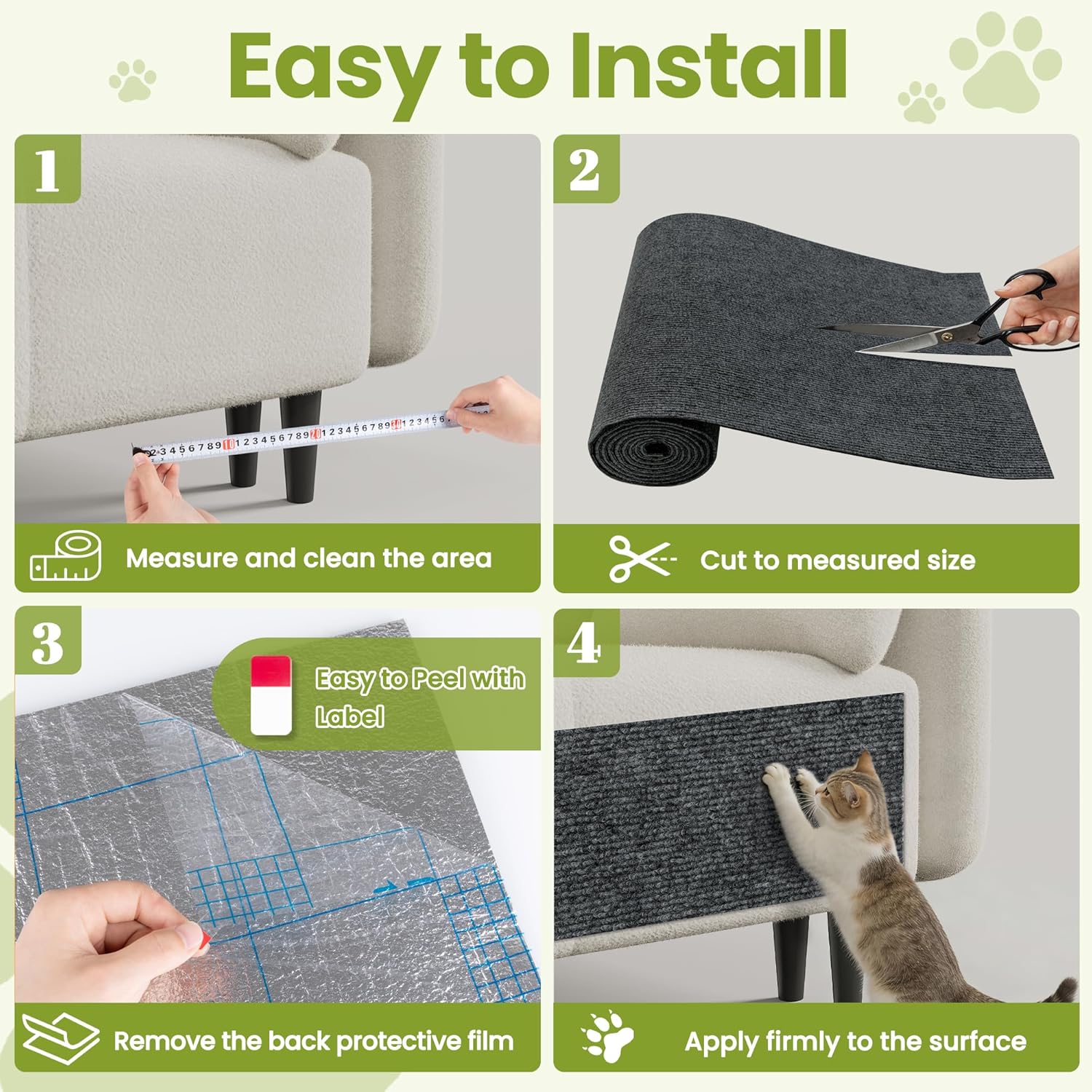Cat Scratch Couch Furniture Protector, 78.7" x 15.8" Cat Scratcher Pad Deterrent from Cats Claws Scratching, DIY Sisal Carpet Cat Proof Couch Cover Replacement for Indoor Sofa, Wall, Door, Dark Grey
