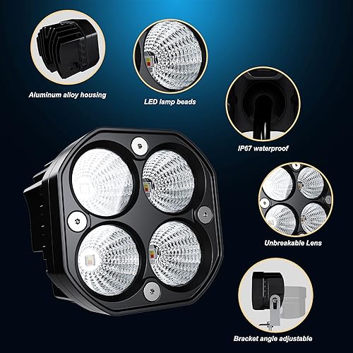 Miniatura 3 de 2 luces LED de trabajo de 3 pulgadas  3 pulgadas, vainas estroboscópicas intermitentes de color blancoámbar con seis modos de luces antiniebla de