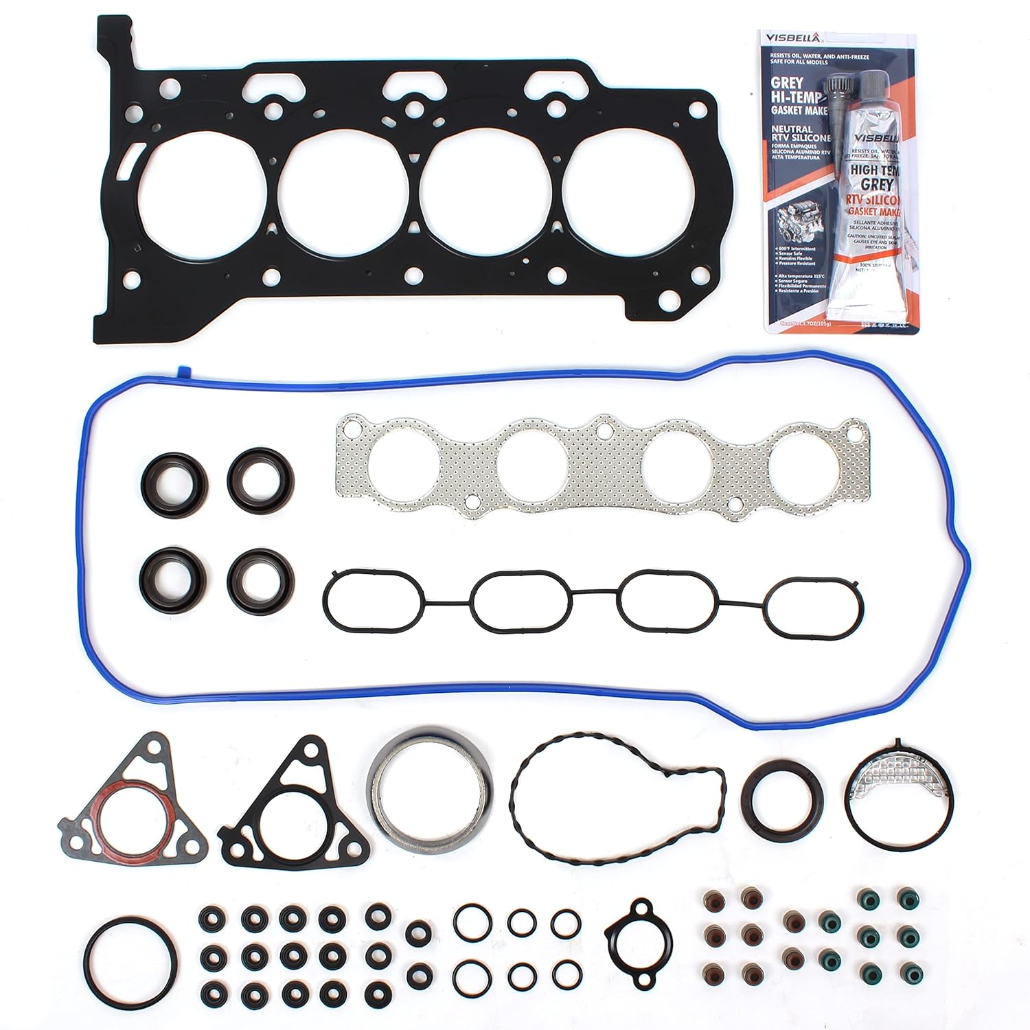 Head Gasket Set Compatible with 2008-2016 Toyota Corolla, Matrix, Scion xD, Pontiac Vibe 1.8L 2ZRFE Engine | Full Cylinder Gasket Kit with Valve Stem Seals & RTV Silicone