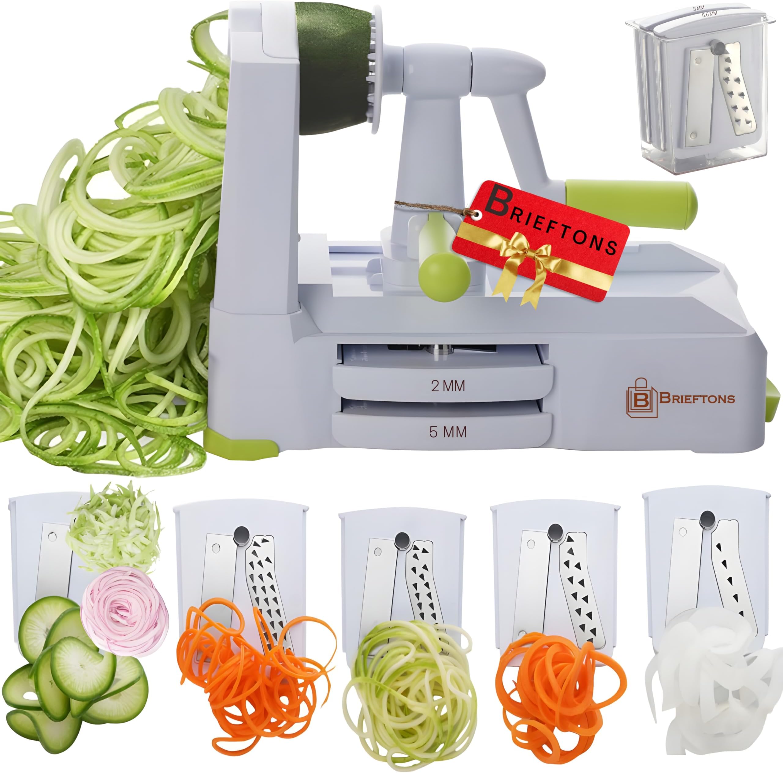 Brieftons 5Blade Spiralizer Vegetable Spiral Slicer, Best Veggie Pasta Spaghetti