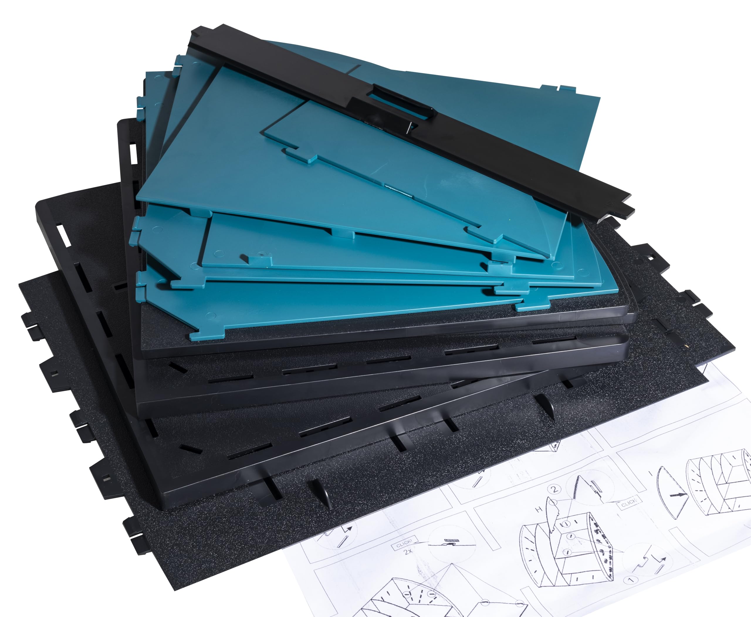 EXACOMPTA - Rif. 394505D - 1 organizer da scrivania, organizer NeoDeco, accessorio da scrivania multifunzionale 6 scomparti A4, A5, A6 verticale/sdraiato, prof 36 x 29,5 x 6 cm, nero/blu anatra