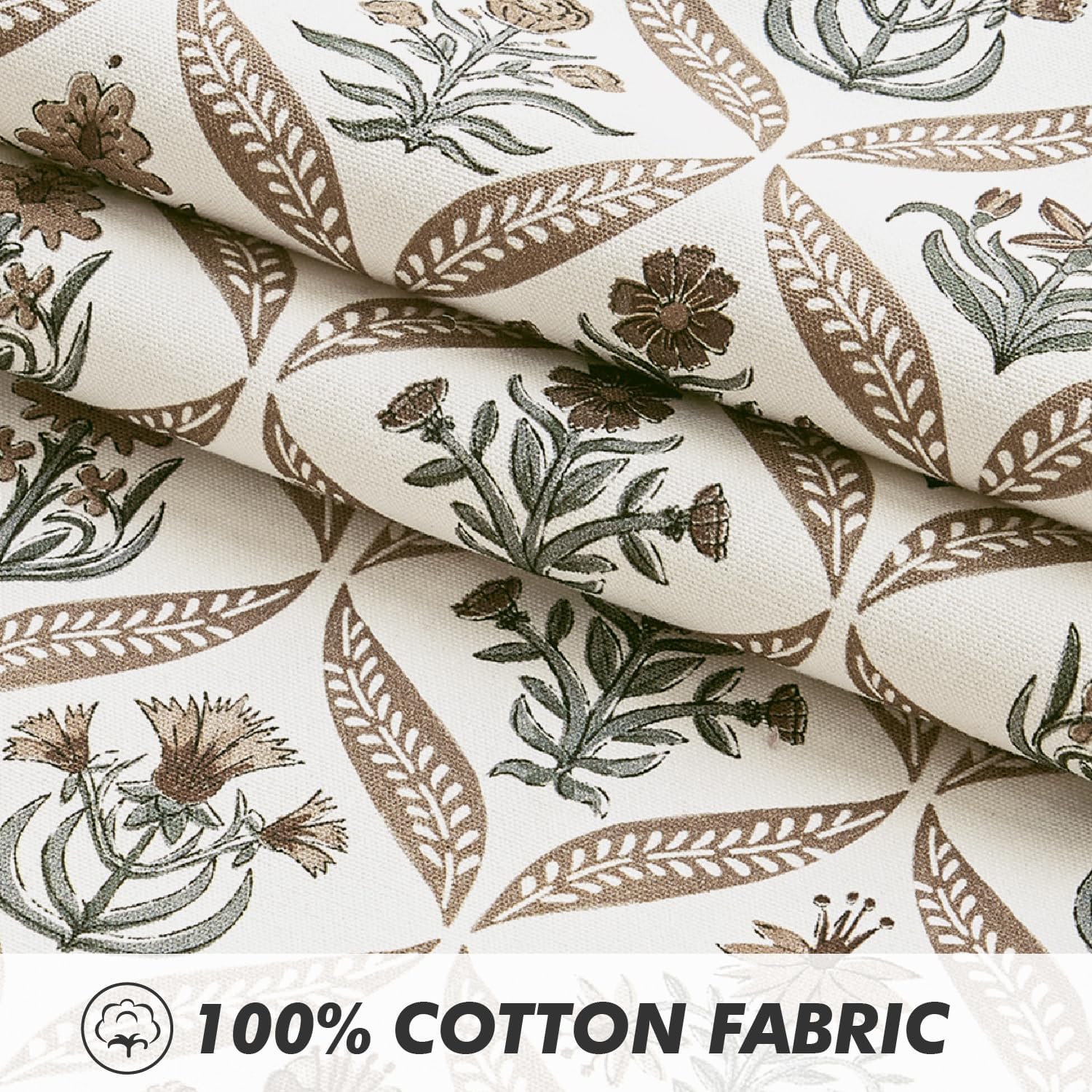 MIULEE Floral Throw Pillow Covers 20x20 Set of 2 Brown Spring Decorative Block Print Cotton Cushion Covers for Couch Living Room, Boho Modern Outdoor Sofa Vintage Garden Pillowcases Home Decor