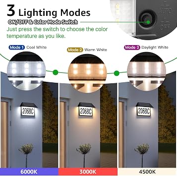Solar Address Sign, Solar Powered Luminous House Number, Lighted Up Plaque Outdoor Waterproof for Patio Yard Home.