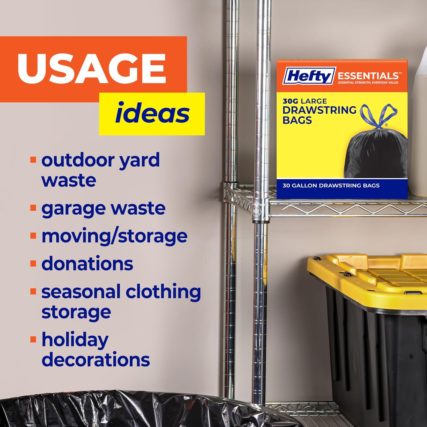 Hefty Essentials Extra Large 39 Gallon Trash Bags, Black, Unscented, 40ct image 4