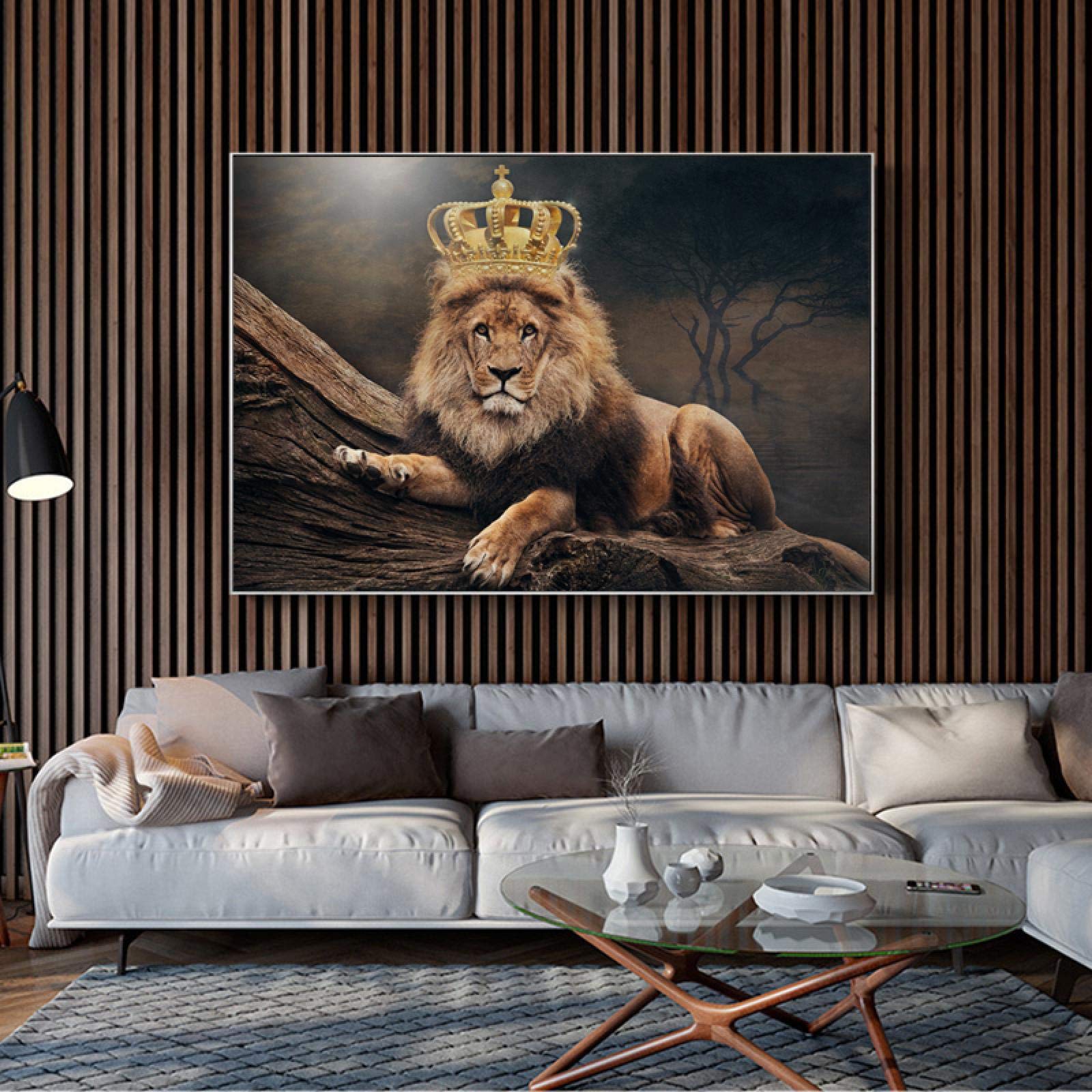 Lion Et Lionne Avec Couronne - Poster Animal Noir Et Doré - Décoration D'art - Pour Chambre à