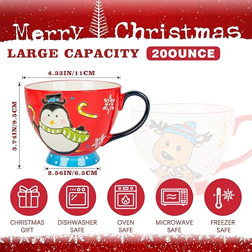 Miniatura 2 de Juego de 4 tazas de café de Navidad jumbo de 17.5 onzas, bonita taza de cerámica de Papá Noel en varios colores para café, sopa y cereales, diseño