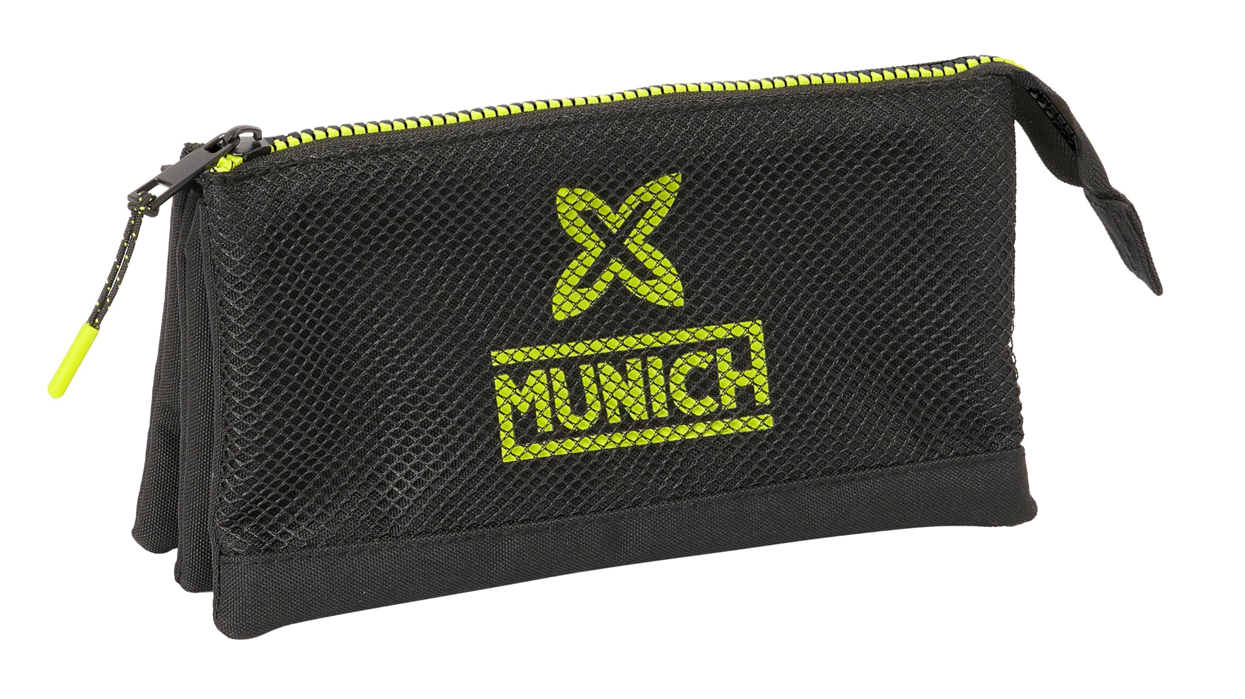 Safta MUNICH BEAT - Portatodo Triple, Estuche Infantil, Estuche Niño, Ideal para Niños en Edad Escolar, Cómodo y Versátil, Calidad y Resistencia, 22x3x12 cm, Color Negro