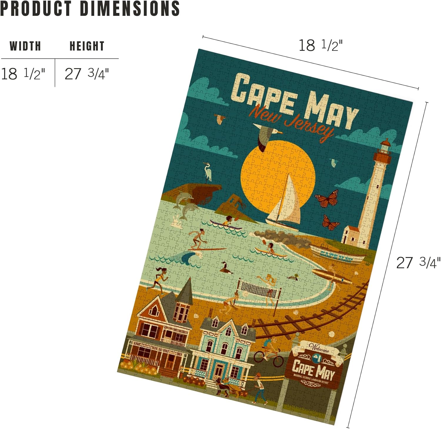 Lantern Press Cape May, New Jersey, Geometric, Blue Sky 1000 Piece Jigsaw Puzzle for Adults, Made in USA with Reference Poster