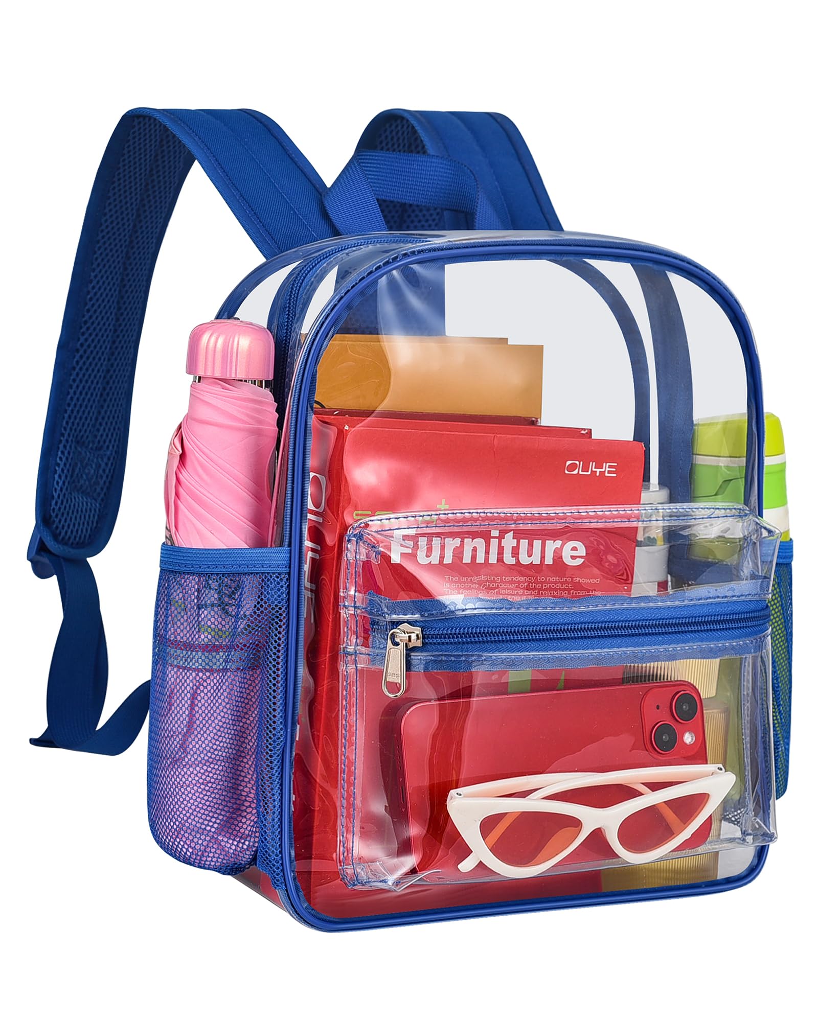 MAY TREE Clear Backpack for Stadium Events, 12x11x5 Inches Small Clear Backpack for Concert Festival Sports Outdoor - Blue