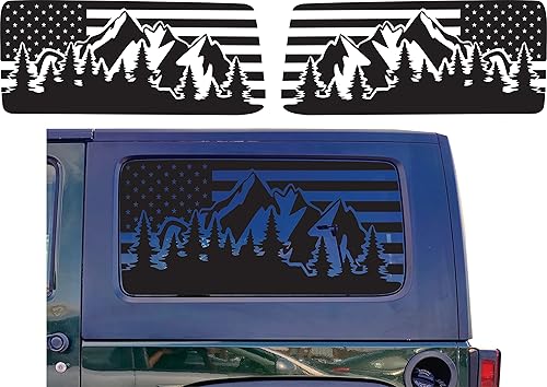 Apto para Jeep Wrangler JL 2018-2023 (2 puertas) precortadas con bandera estadounidense al aire libre, bosque de montaña, calcomanías para ventana a