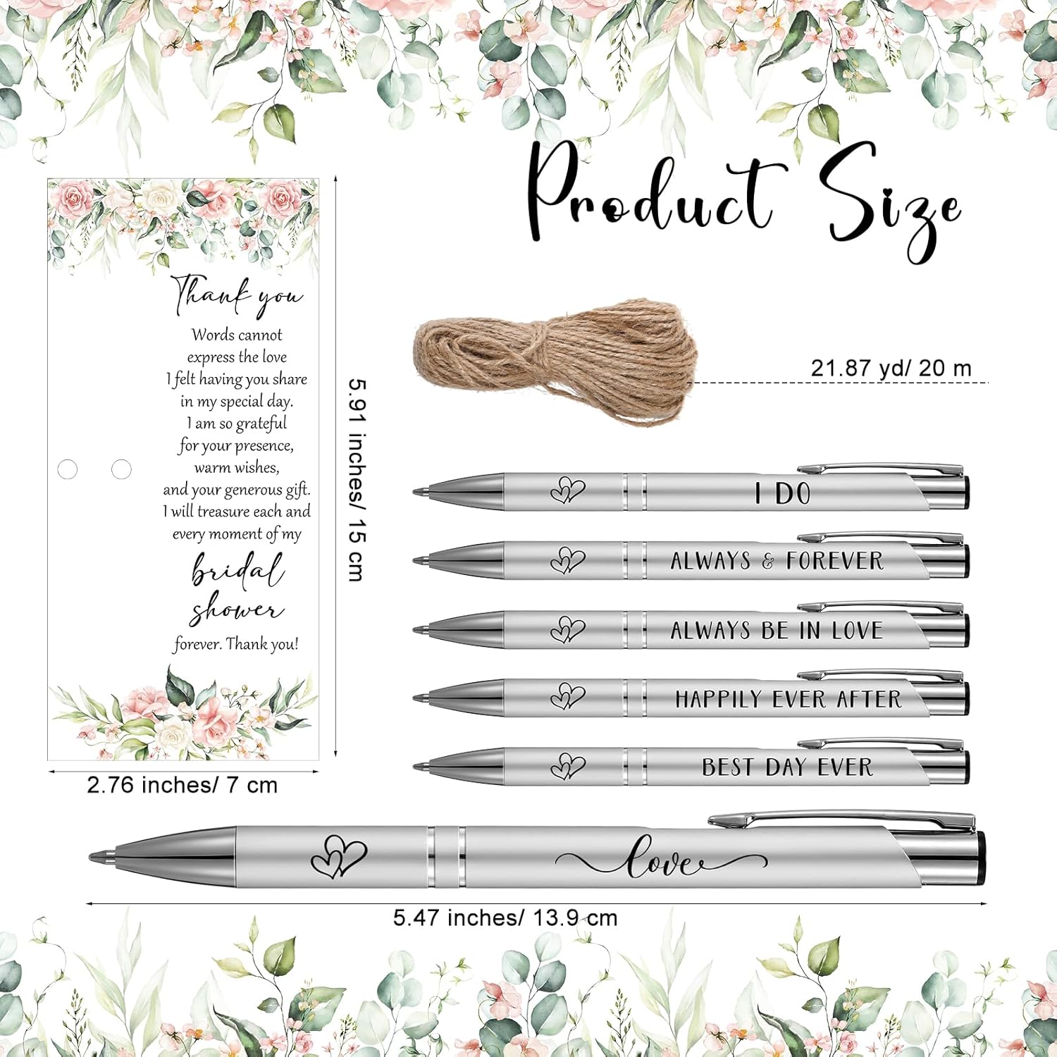 30 Sets Bridal Shower Favors for Guests Wedding Pens Bulk with Thank You Cards Bridal Shower Retractable Ballpoint Pen for Guest Gifts Game Prizes Wedding Souvenirs (Floral) - Image 2