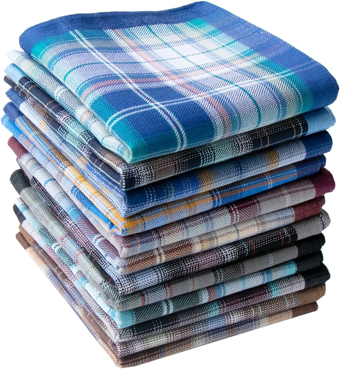 Deeorla Men's Handkerchiefs Plaid Handkerchief for Men Soft 100% Cotton Pocket Square Gift Set