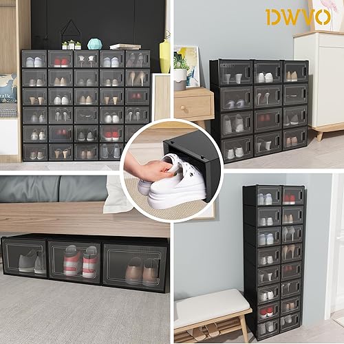 Miniatura 2 de DWVO Paquete de 12 cajas de zapatos grandes, se ajustan hasta talla 13 de EE. UU., organizador apilable de plástico transparente para almacenamiento