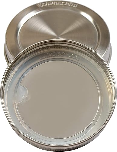 Miniatura 6 de EcoPeaceful Tapas de tarro de acero inoxidable quirúrgico 316, boca regular, diseño original, apilables, con sello de silicona de lengüeta. A prueba