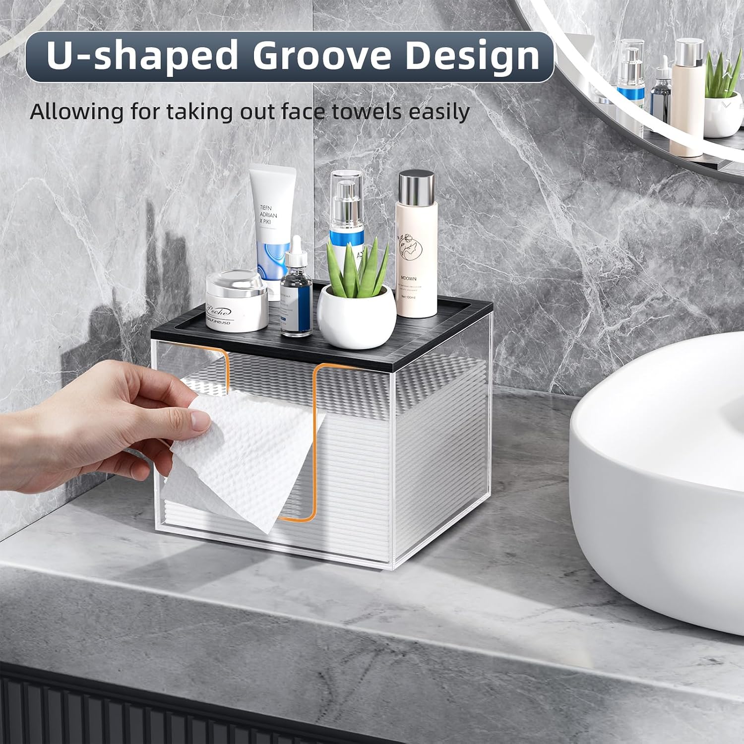 Acrylic Disposable Face Towel Holder Container for Clean Skin Club, Clear image 2