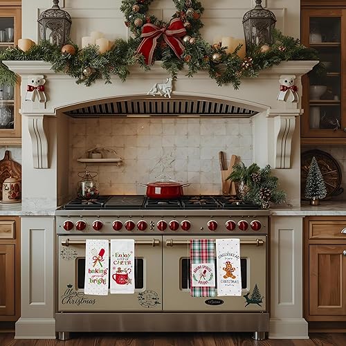 Vista 67 de Toallas de mano de cocina navideñas: ten una feliz Navidad en tejido plano y colorido estampado de flor de pascua en tejido de espiga, 100% algodón