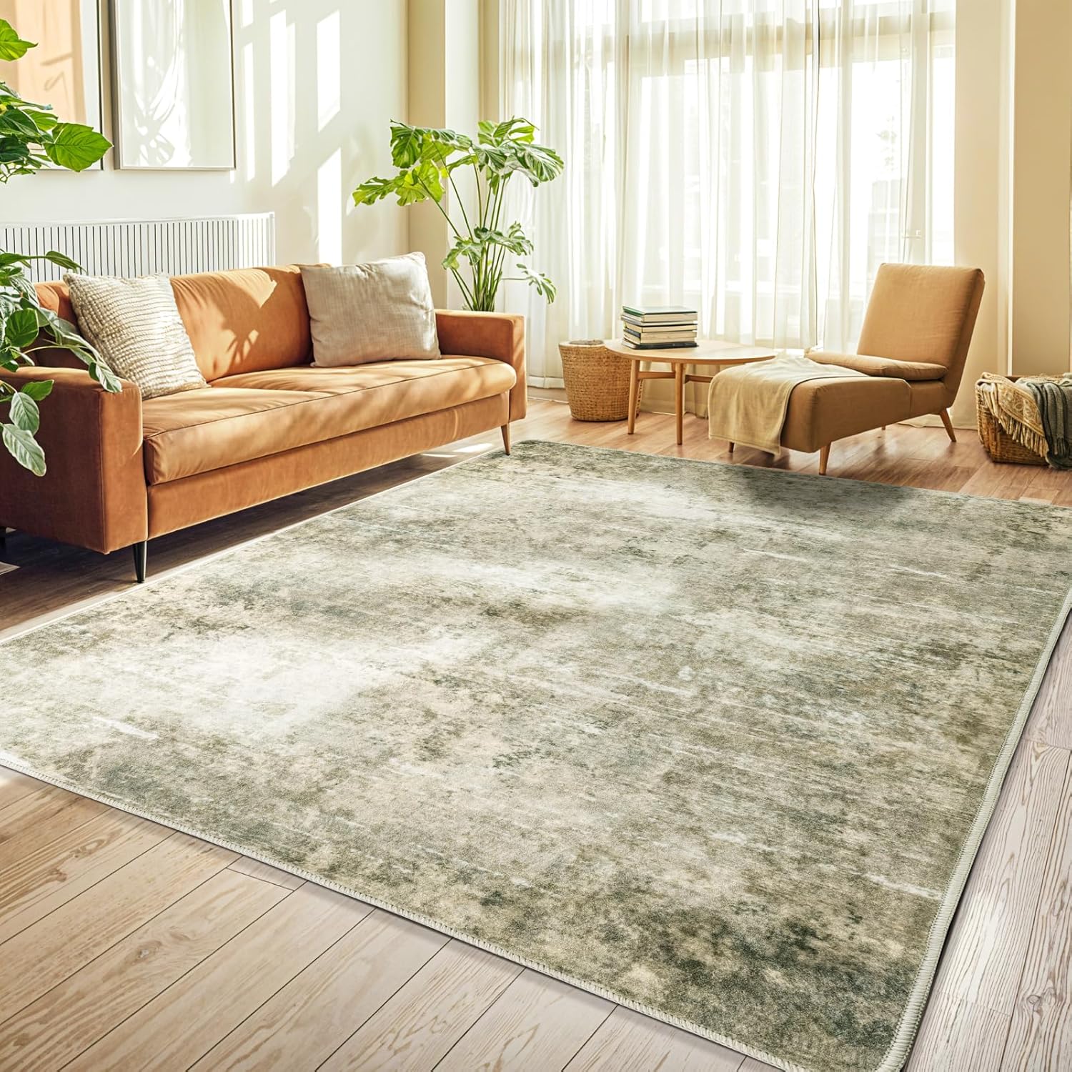 Shilucheng 5x7 Rugs for Living Room, Soft Indoor Abstract Area Rug for Bedroom Laundry Room Decor, Modern Neutral Non-Slip Backing Carpet(Brown/Golden)