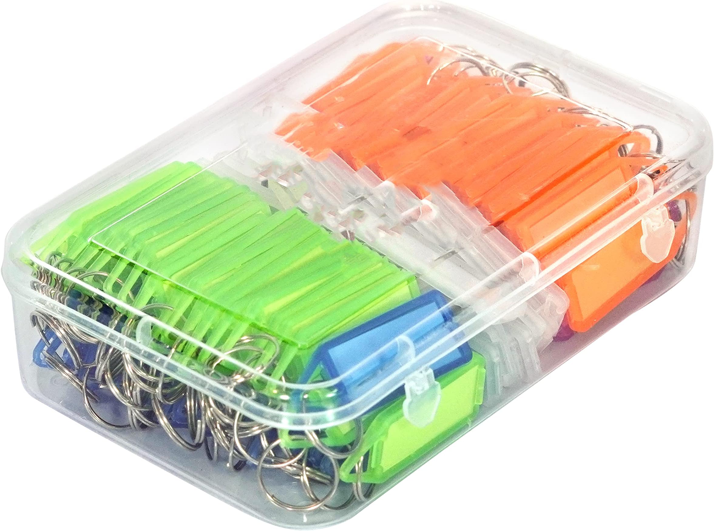 SNDIA 100 Pcs Keyring & Keychain with Name Tag Labels Plastic Multicolor Assorted Keychain with Two Side Id Label and Split Ring for Office, Home Key - Multicolor