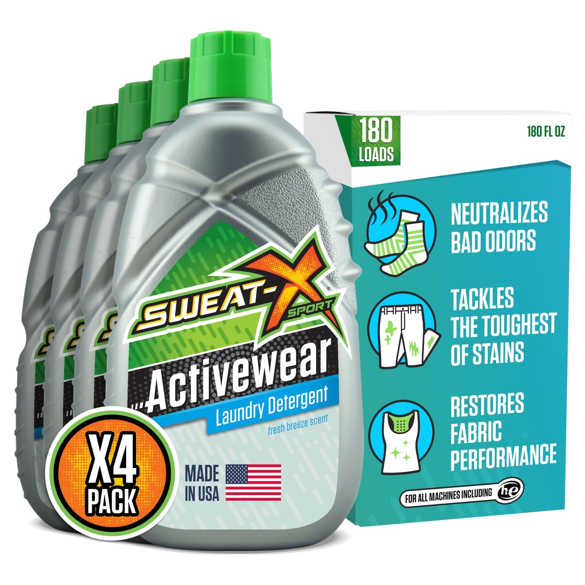 SWEAT X Original Activewear Laundry Detergent Liquid - Natural Washing Detergent for Activewear & Gym Clothes - Non Toxic Laundry Detergent for