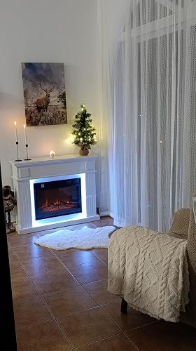 HOMCOM Cheminée électrique Effet Flammes LED luminosité réglable avec télécommande - 1800 W - 80,5 x 32,3 x 80,5 cm Blanc