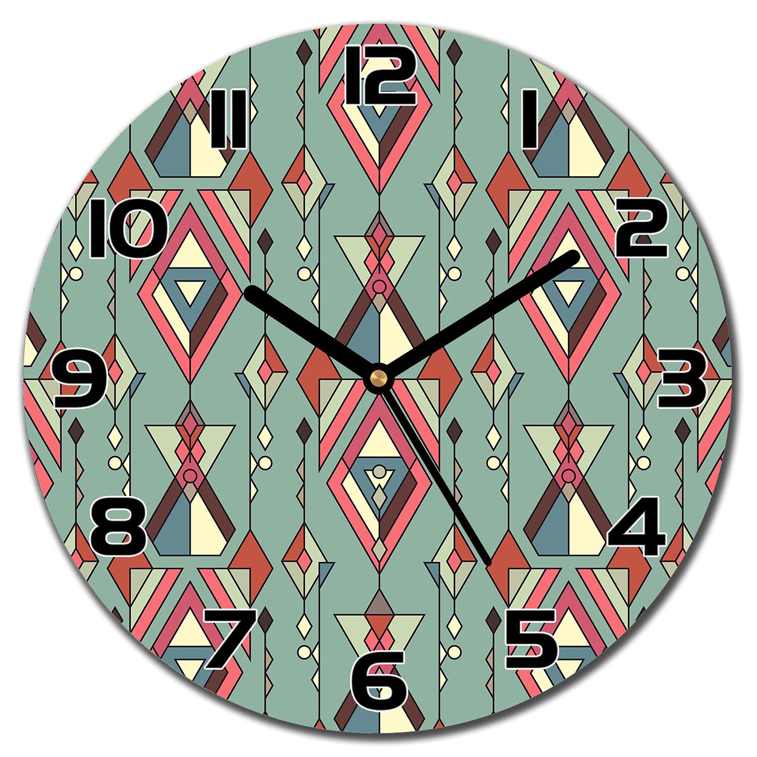 Horloge en verre 30 cm Mexicain Aztèque Coloray à aiguilles noires