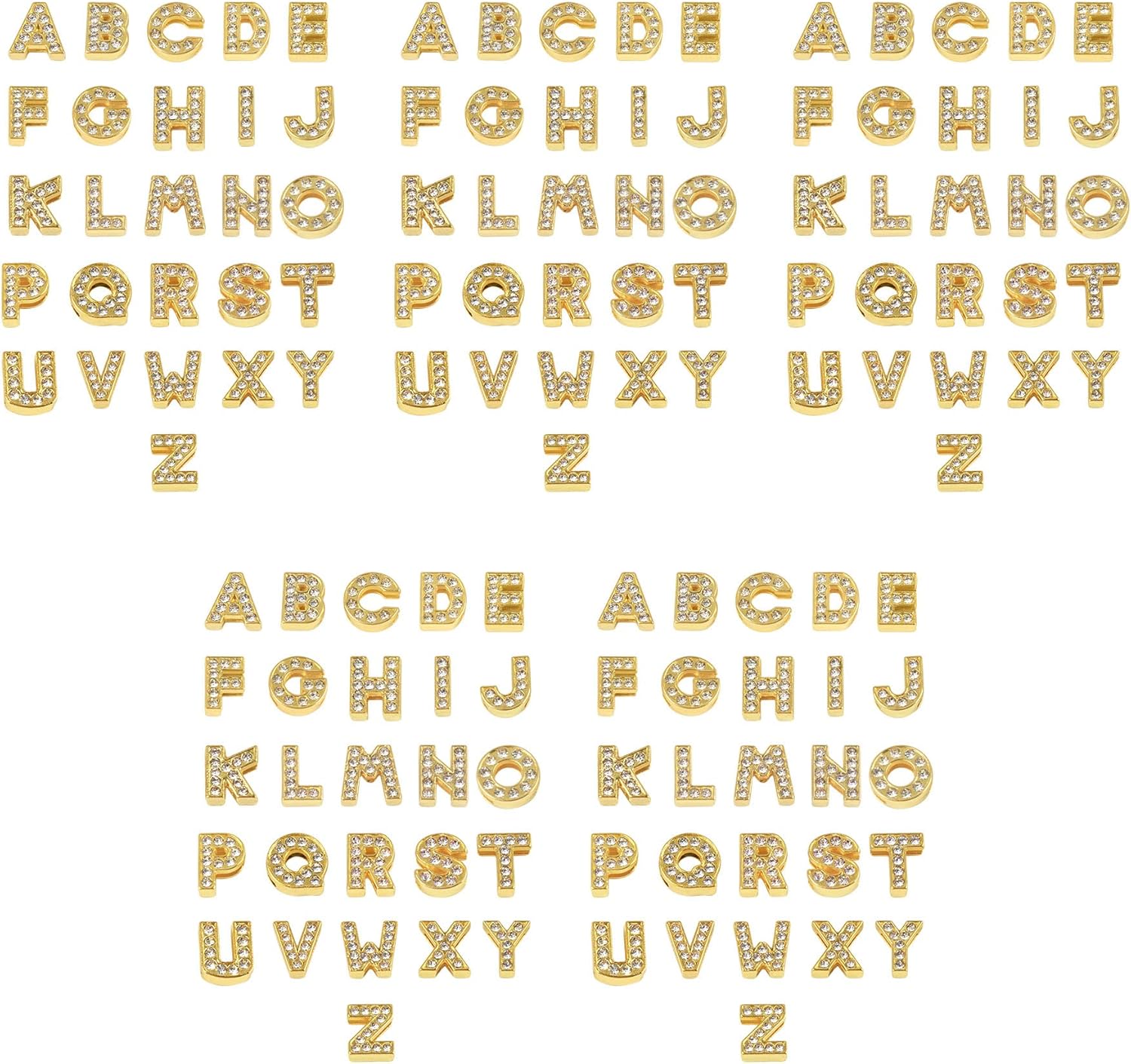 AUEAR, 130 Pack Gold A-Z 8mm Full Rhinestone Slide Charms Crystal Alphabet Letter Alloy for Bracelets Necklace Wristbands DIY Jewelry Making