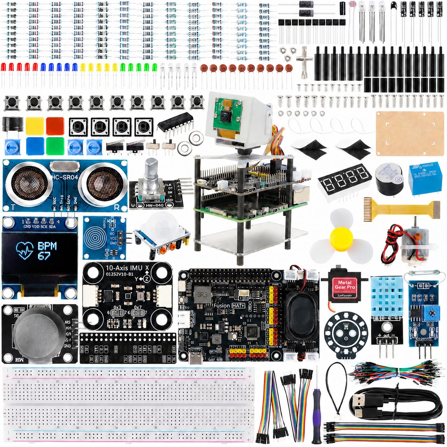 SUNFOUNDER AI Fusion Lab Kit für Raspberry Pi 5/4/3B+/Zero 2w, Multi-LLMs ChatGPT/Gemini/Grok, OpenCV & MediaPipe, Python, Videokurse für angehende Ingenieure