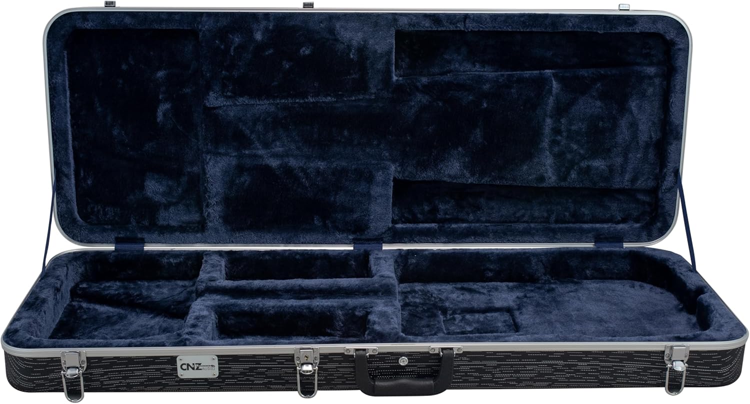 Deluxe ABS Electric Guitar Hard Case Black + White -Durable Molded ABS Shell Lightweight Plush Gray Interior Thick EPS Foam Protection Secure Latches 2 Gear Bays Fits TL ST & Similar Guitars