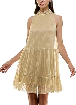 Maison Tara Women's Sleeveless Metallic Babydoll Mini Dress Maison Tara Women's Sleeveless Metallic Babydoll Mini Dress