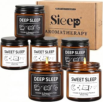 Sleep Candles Gift for Women & Men, 6 Pack Lavender Scented Candle Gift Set, Soy Candles for Anxiety, Relaxation & Home Decor, Stress Relief Aromatherapy Gifts for Birthday Anniversary