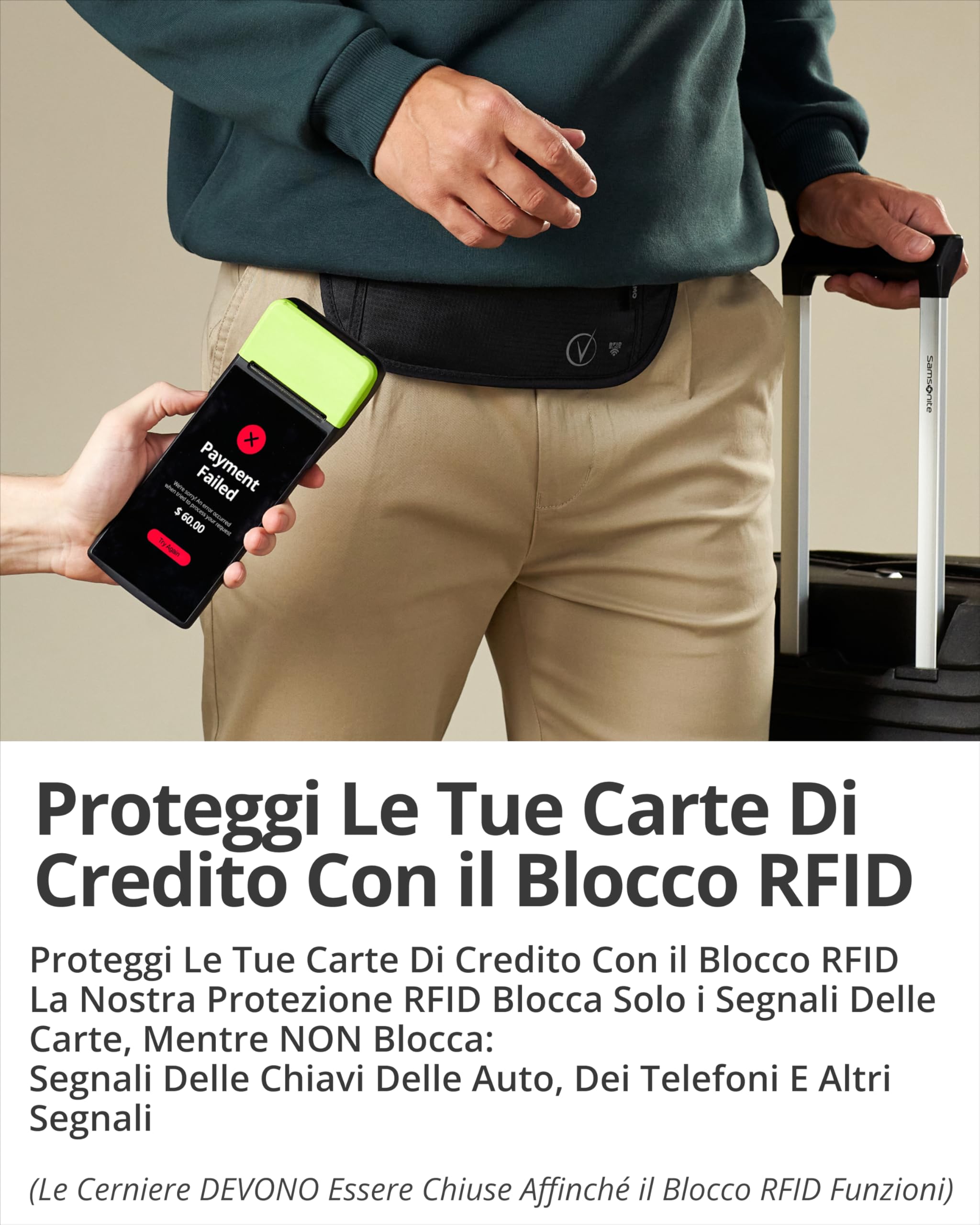 Vantamo Marsupio Uomo & Donna Ultrapiatto con protezione RFID, Marsupio Antiscippo con Cintura Regolabile, Ideale per Corsa e Escursioni e Viaggi, Leggero Cintura Portasoldi Sicuro