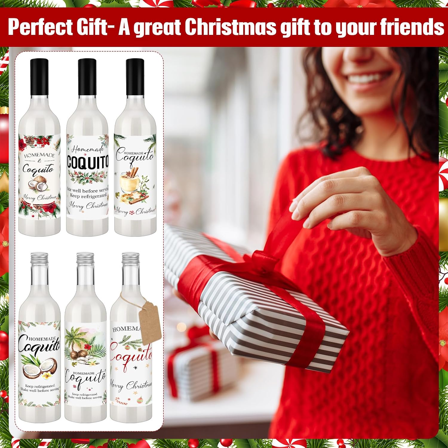Potchen 12 Set 25 oz Christmas Coquito Plastic Wine Bottles for Homemade