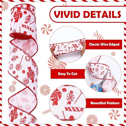 Miniatura 3 de 2 rollos de cinta de arpillera de 2.5 pulgadas de ancho con alambre de caramelo de Navidad de 12 yardas para manualidades, corona, árbol, decoración