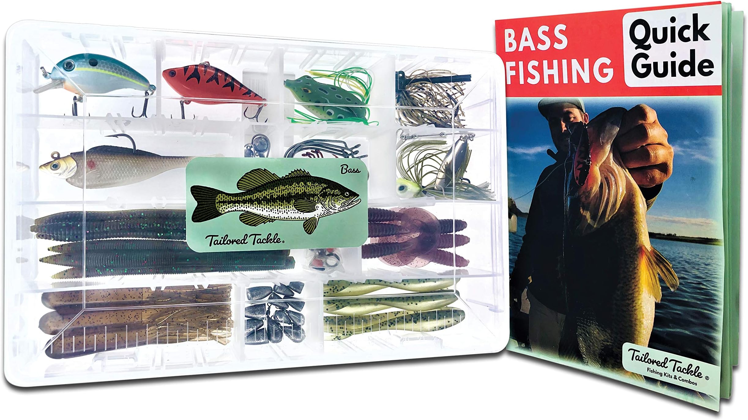 Tailored Tackle Bass Fishing Kit Large Bass Gear Tackle Box with Tackle Included Crankbait Lures Spinner Baits Jigs Worms Swimbaits Topwater Frog Lure Fish Hooks Bait Fishing Gifts Equipment