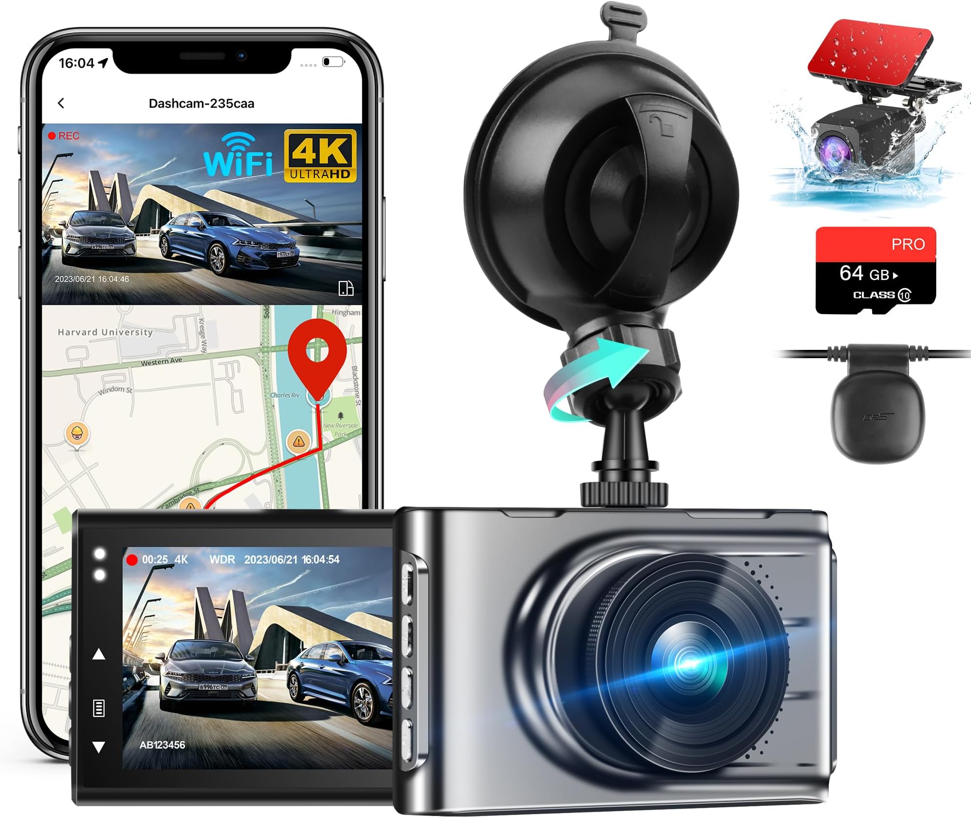 Wifi Dashcam Voiture Avant+Arrière Avec Écran 4.0'' Ips, Dash Cam Mini