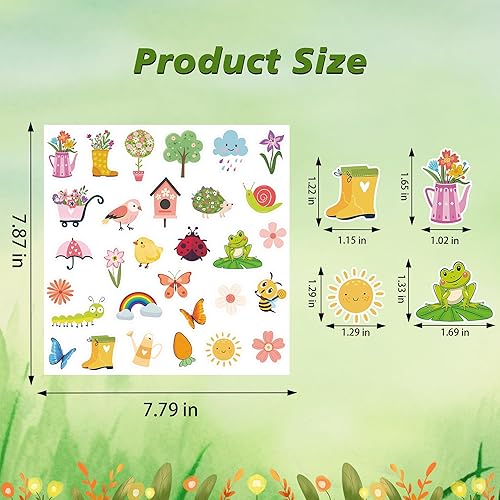 Miniatura 2 de Lucleag 600 calcomanías de primavera para niños, lindas calcomanías de primavera para manualidades, diseños surtidos de animales, flores,